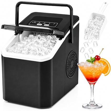 Ice Maker Countertop, Portable Ice Cube Maker with Self Cleaning, 1.3L Water Tank, 9 Bullet Ice Cubes in 6-9 Minutes, 12kg/24H, 100W Ice Machine for Home/Bar/Office