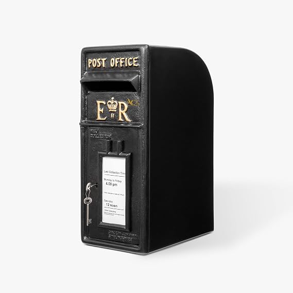 Assorted Collections Post Box ER Mail Box with Lock Wall Mount/Pillar Mount Post Box – Lockable Postage Box Durable Cast Iron Post Office Box (Black)