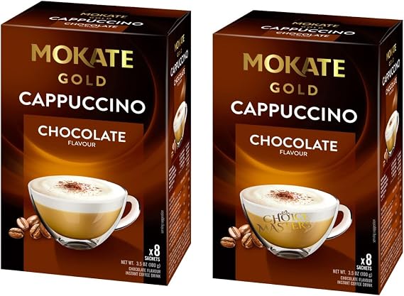 Mokate Cappuccino Gold Chocolate Flavour Instant Coffee (Cappuccino Mocha) – Creamy Coffee & Cocoa Beverage Powder – 2 x 100g Twin Pack | 16 Sachets | Rich Café-Style Drink