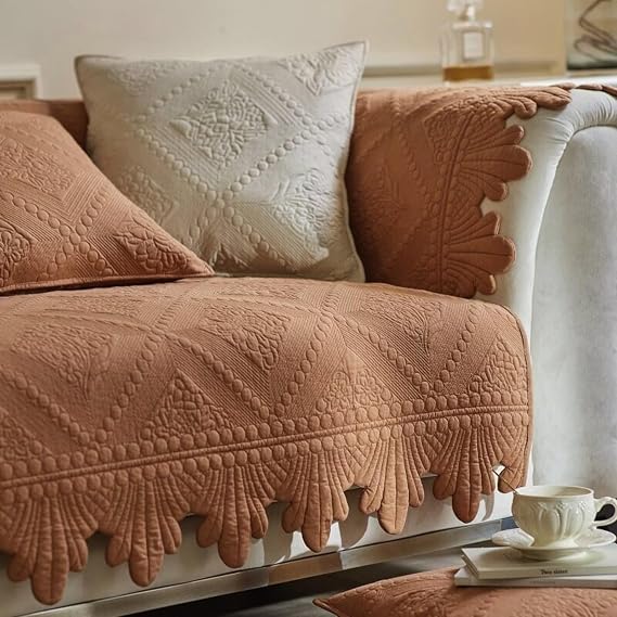 Thick Funny Fuzzy Sofa Covers 1 2 3 Seater, Non-Slip Sofa Slipcovers Corner L Shape Sofa Cover, Cotton Quilted Universal Sofa Cushion Covers for Living Room Furniture Protector(Orange,70x180cm)