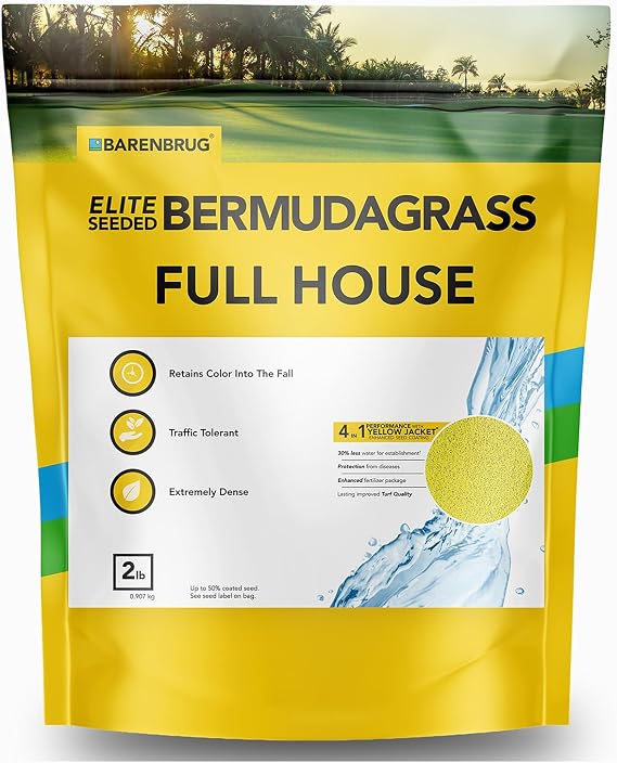 Outsidepride Full House Bermuda Grass Seed Mix - 2 lbs. Premium Warm Season Turf Blend of Traffic & Drought-Tolerant Monaco & Hollywood Bermuda Grass Seeds for Lawn, Golf Courses & Fairways