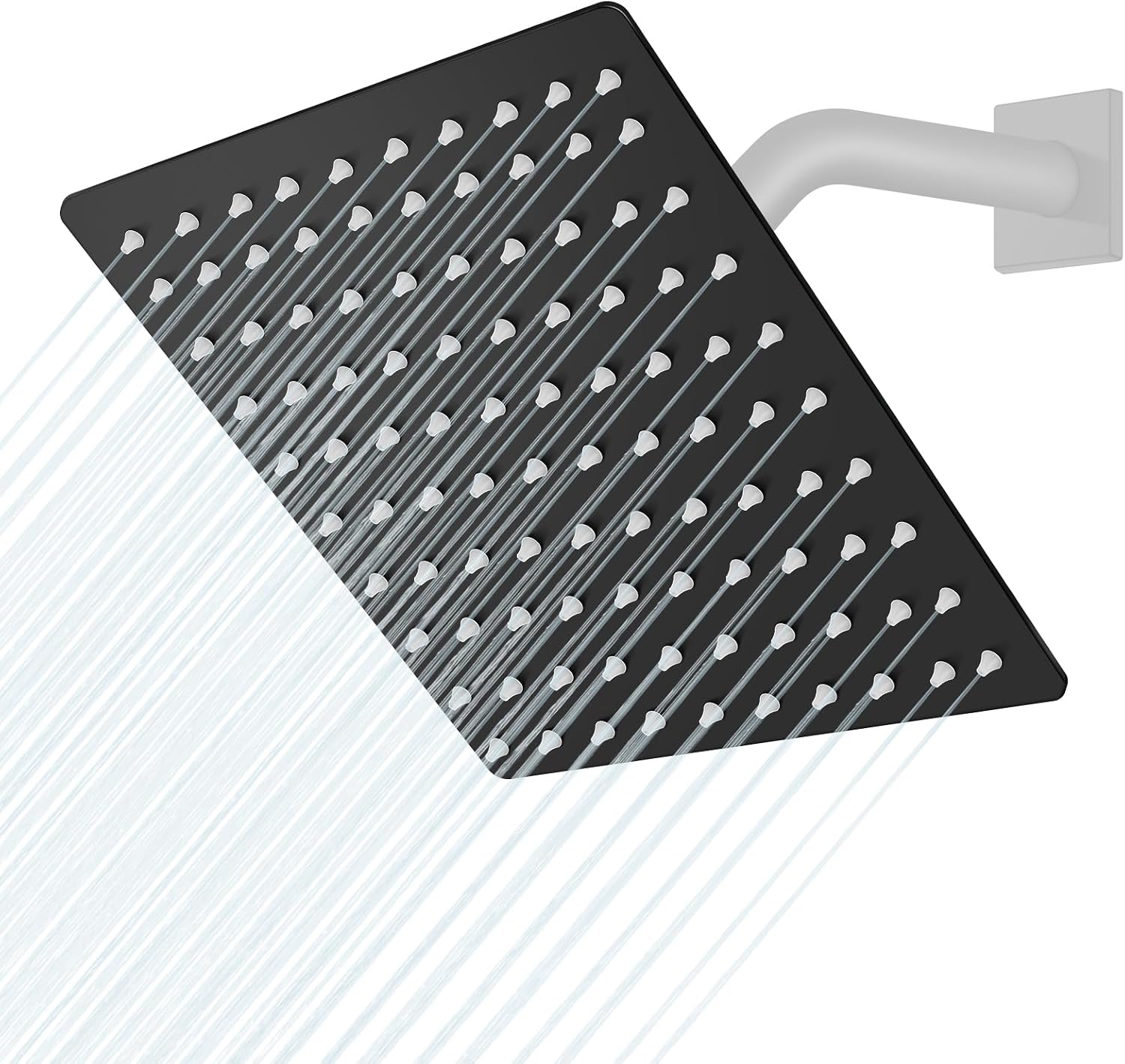 Midanya Rainfall Shower Head Stainless Steel Large Rainfall Shower Head High Pressure Bathroom Waterfall Square Shower Head, Ceiling or Wall Mount, Matte Black 8 Inch