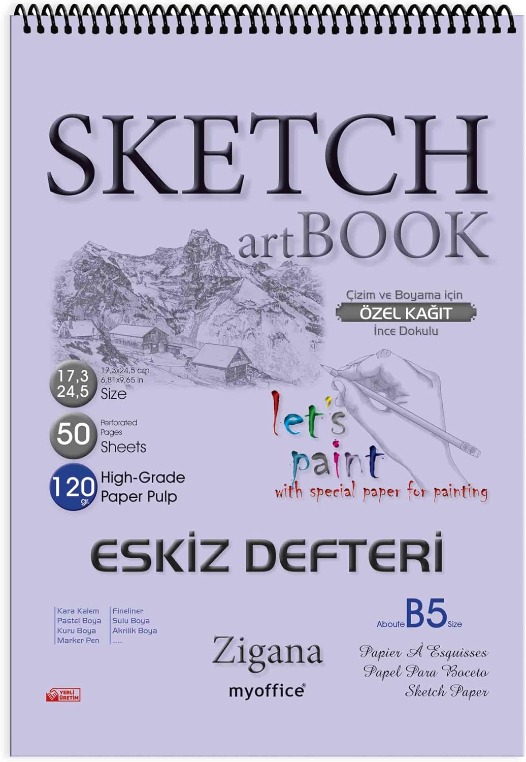 Zigana B5 Spiral Sketchbook - 50 Yp, 120 gr Drawing Notepad, Art Notebook