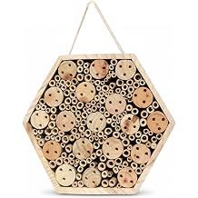 Hexagon Wooden Bee House for Garden - Natural Hotel with Hanging Rope, Mason Bee House for Outdoor to Attract Pollinators, Bug Hotel Garden Decoration ;1 ;1