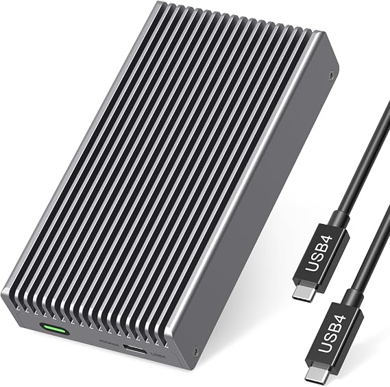 Fanless Speedy 40Gbps M.2 NVMe SSD Enclosure, USB4/Thunderbolt 4 Aluminum External NVMe Enclosure with Finned Dustproof Cooling Design, Supports M.2 PCIe SSD up to 8TB(Silver (Gray)