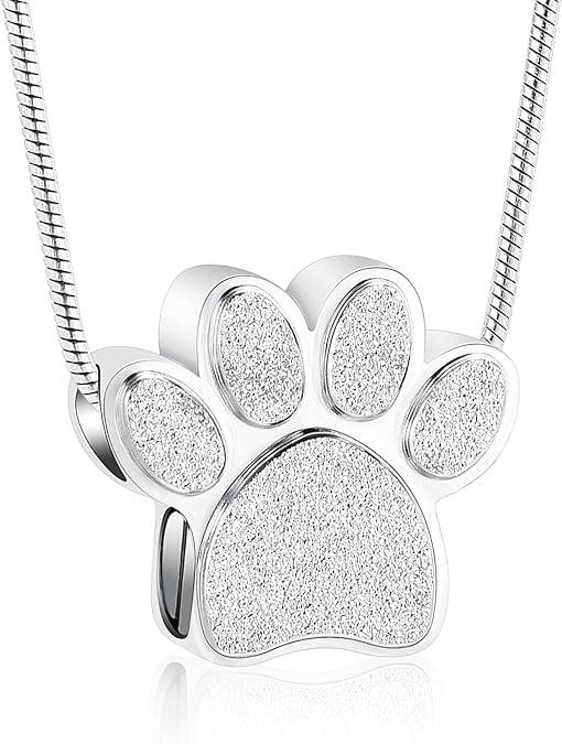 Hearbeingt Pet Cremation Jewelry Paw Print Urn Necklace for Ashes