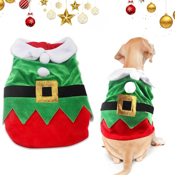 Threetols Dog Christmas Costumes Set, Christmas Pet Clothes Christmas Outfits Pet Santa Claus Suit Winter Hoodie Coat Clothes for Puppy Winter New Year Xmas Holiday Accessories Supplies(XS)
