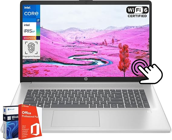 HP 17" Touchscreen Business Laptop, Intel 10-Core i7-1355U(Up to 5 GHz), Microsoft Office Pro Lifetime, 64 GB RAM, 1 TB SSD, HD Audio, 720P Webcam, WiFi 6, Bluetooth 5.3, Windows 11 Pro, Silver