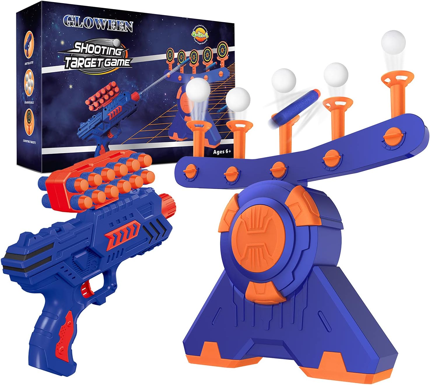 Shooting Game Toy for Age 5, 6, 7, 8, 9, 10 Years Old Kids Boys, Floating Ball Targets Shooting Practice with Foam Blaster Toy Gun 10 Balls 5 Targets, Ideal Gift - Compatible with Nerf Toy Guns