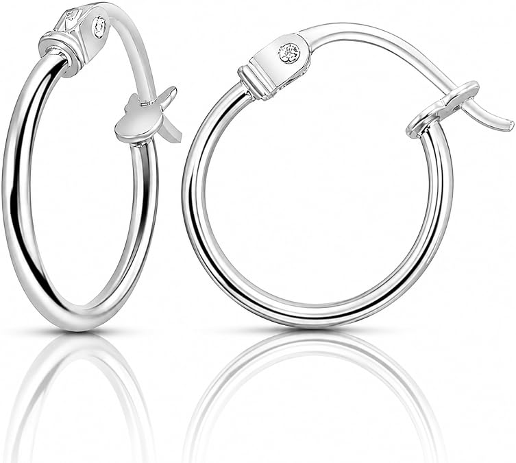 Sterling Silver Hoop Earrings for Women - Gold Hoop Earrings - Hoop Earrings Set - Thin Light Polished Round Post Click-top Hoops Earring for Women Men, 12-20mm Diameter, 1-3 Pairs Jewelry Sets