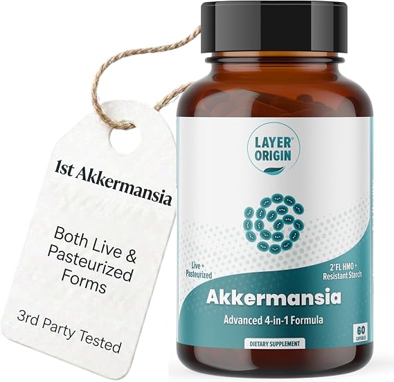 Akkermansia muciniphila Probiotic, Live + Pasteurized (2-in-1), with PureHMO Prebiotic, Validated Strain, 60 Capsules