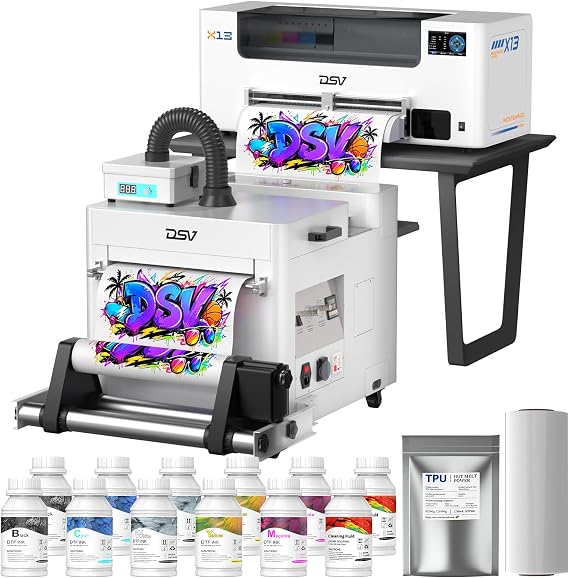 DSV A3 F1080 DTF Printer with Shaker&Purifier,24/7 Auto-Maintenance&White Circulation,5'' LED Multi-Function Touch Screen, 2X Speed Print Compared to L1800, 2-Year Free Ink