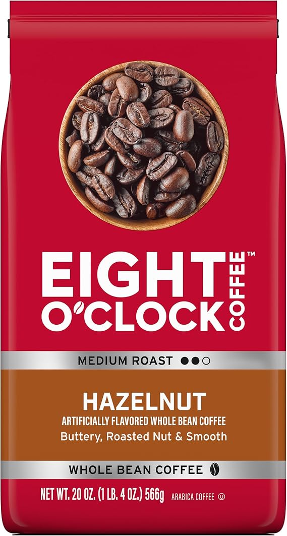 Eight O'Clock Coffee Hazelnut Medium Roasted Whole Bean Coffee 20oz 100% Arabica Kosher Certified