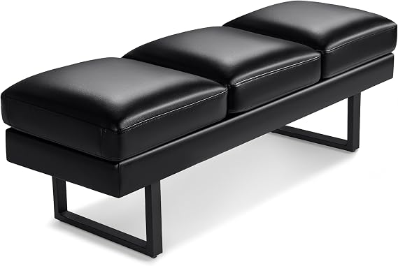 Furmax Waiting Room Chairs Faux Leather Office Guest Chair, 59.6 Inches Conference Room Chairs 3 Seats Upholstered Reception Bench, Lobby Furniture for Salon and Shop, Black