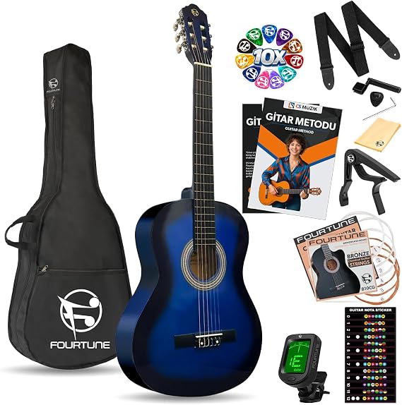 Fourtune Luca C-180BL Mavi Klasik Gitar Seti 4/4 Sap Ayarlı