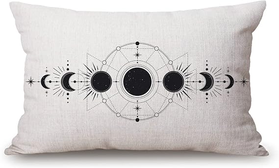 Solekla Moon Phases Pillow Cover 12" x 20" Lumbar Pillow Covers Home Decorative Cotton Linen Cushion Case for Sofa Couch Housewarming Family Room Decor