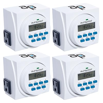 HYDROFARM 7 Day Dual Outlet Indoor Digital Programmable Scheduled Timer Controllers with OnOff Button for Fans and Lights, 4 Pack