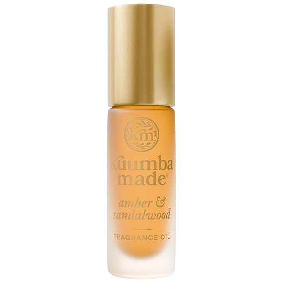 Kuumba Made Amber & Sandalwood Fragrance Oil Roll-On, Vegan, 0.15 Fl Oz | Long-Lasting Scented Oil with Black Tea, Citrus Notes, Alcohol-Free, Botanical, Skin-Friendly Perfume Roller, Cruelty-Free