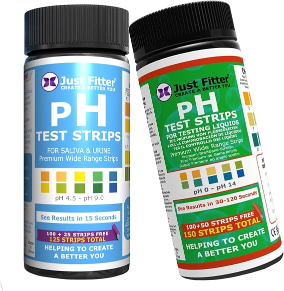 Just Fitter Complete pH Testing Kit Bundle: Alkaline Water & Body pH Test Strips for Home, Health, and Wellness