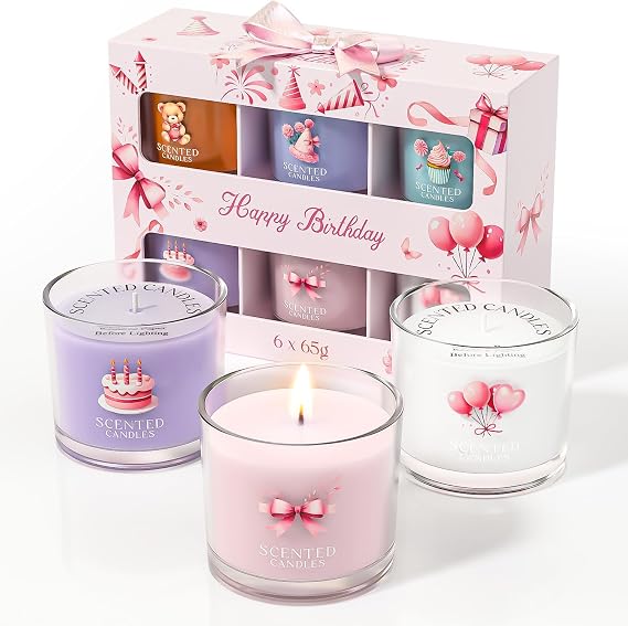 CHILLFLAME Birthday Gifts for Women, Birthday Candle Gift Set for Her, 6 Scented Votive Candles, Candles Gifts for Women/Men (6 Color, 400g) [Energy Class A]