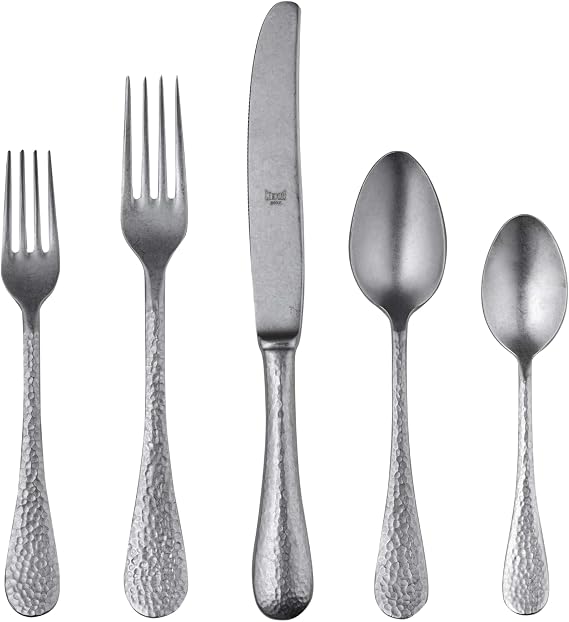 MEPRA 106922005 Epoque Pewter 5-Piece Durable 18/10 Stainless Steel American Style Flatware Cutlery Set for Fine Dining, Dishwasher Safe, Service for 1
