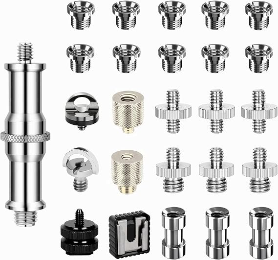 SHOPEE 26PCS Camera Screws Mount Set 1/4 Inch and 3/8 Inch Threaded Converter Screws Adapter Flash Shoe Mount for DSLR Camera/Tripod/Monopod/Ballhead/Flash Light/Quick Release Plate