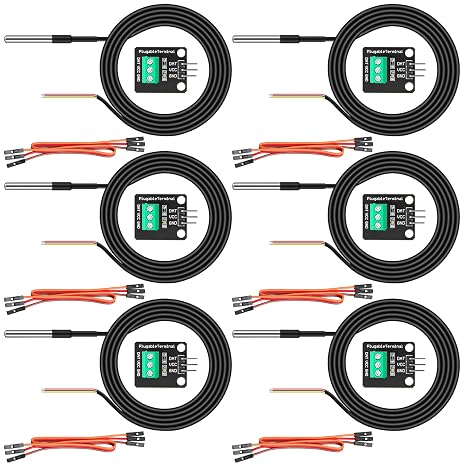6 Pack DS18B20 Temperature Sensor High-Accuracy Stainless Steel Temperature Probe with Adapter Board and Jumper Wires for Arduino ESP32 Raspberry Pi