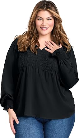 Avenue Women's Plus Size Marcie Shirred Detail Blouse