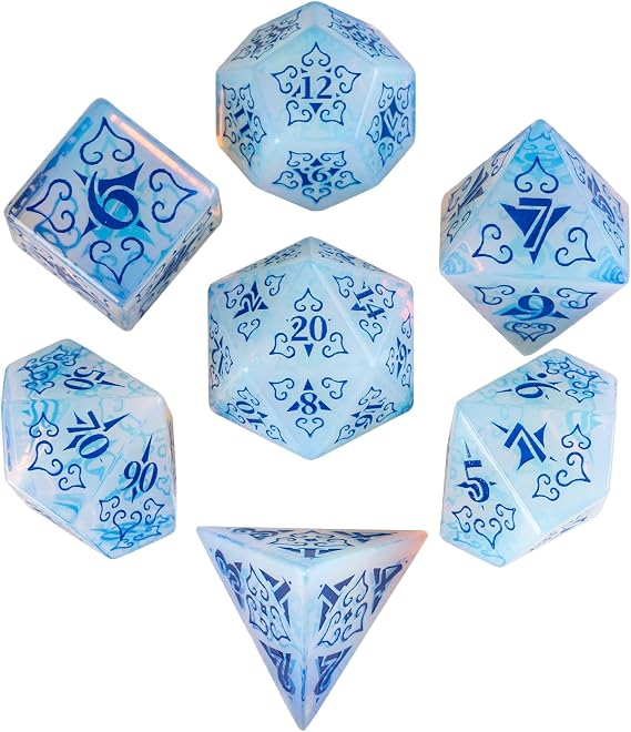UDIXI Opal Gemstone Dice Set D&D Stone DND Dice Set with Leather Box for Role Playing Games and Tabletop Games