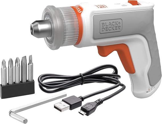 beyond by BLACK+DECKER 4V MAX* Cordless Screwdriver, Hex, L-Shaped, 2-Inch Assorted Bits (BCRTA601WAPB) , White