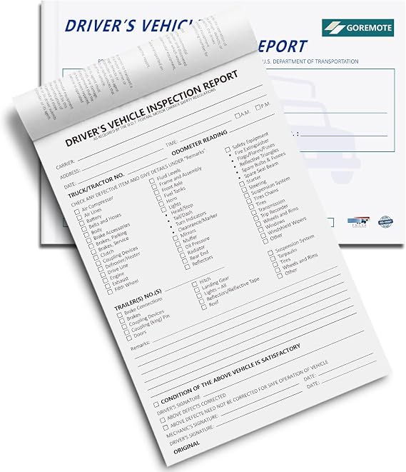 Detailed Driver's Vehicle Inspection Report, Pre Trip Inspection Book