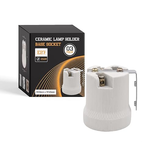 LEDSone Ceramic Porcelain ES27 E27 Edison Screw Heat Vintage Lamp Holder with Bracket (3 Pack Shape 3) (Style 5 3 Pack)
