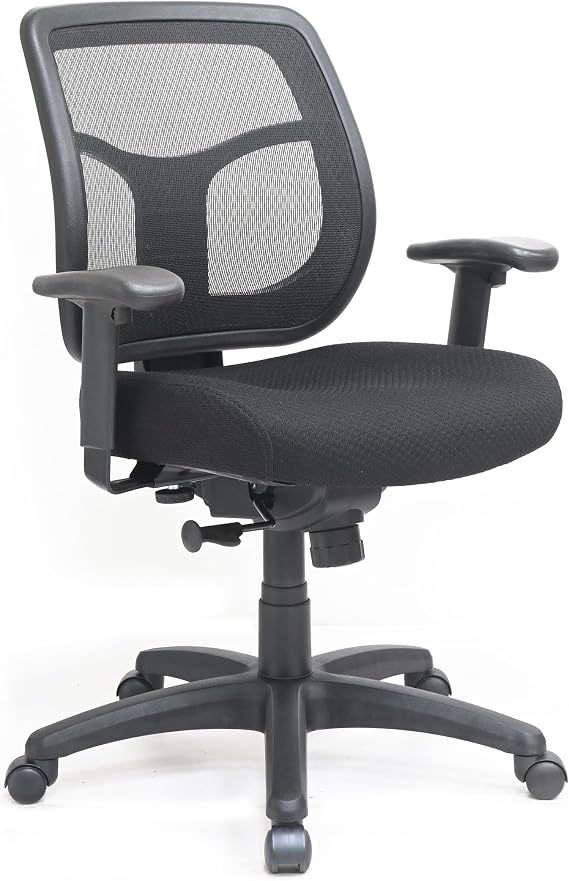 Eurotech Seating Apollo Mid-Back Swivel Ergonomic Office Chair with TEMPUR Cushioned Seat and Mesh Back, 360-Degree Swivel Executive Task Office Chair, Black