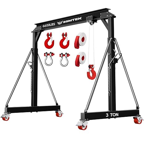 3 Ton Gantry Crane 6600lbs Capacity, 2026 Upgraded Adjustable Height (8.53-12.47 FT), Width (6.56 FT), Steel I-Beam Construction, Portable Shop Hoist for Factories, Warehouses, Auto Repair