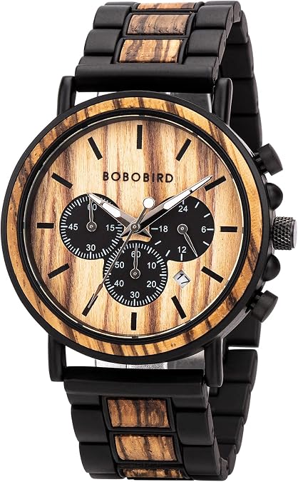 GUANKE Men's Wooden Watches Quartz Movement Zebra Sandalwood Wood Black Dial Casual Men Wrist Watch