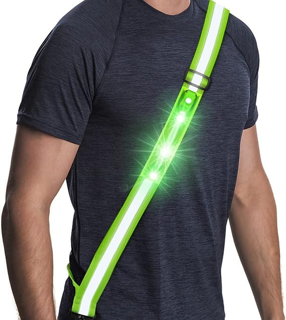 Reflective Walking Gear, Rechargeable Led Reflective Sash, Adjustable Night Walking Safety Gear, High Visibility Safety Lights for Walking at Night for Men Women Jogging Running Biking