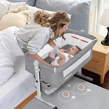 MMBABY 3 in 1 Travel Bedside Bassinet for Baby, Bedside Sleeper with Wheels, Heigt Adjustable, with Mosquito Nets.Easy to Assemble Bassinet for NewbornInfant,Safe Portable Baby Bed