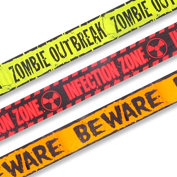 Emopeak Halloween Decorations, 3 Pcs Zombie Caution Tape 3 Inch x 30 Feet, Zombie Posters Pack Fright Tape Bundle for Zombie Party or Halloween Party