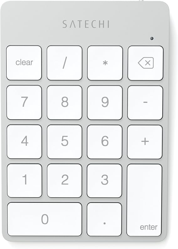 Satechi Slim Aluminum Bluetooth Keypad, 18-Key Number Pad, Silver | Micro-USB rechargeable, compatible with MacBook Air/Pro/Neo, iPad Air/Pro, iMac, PC