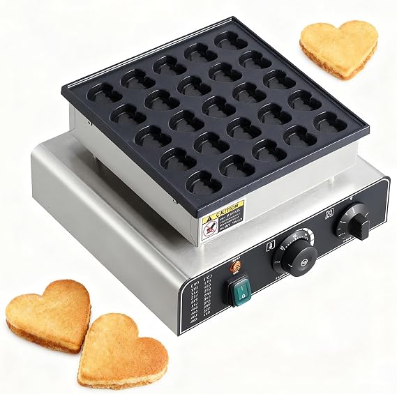 25PCS Mini Pancakes Maker Machine, 850W Electric Mini Pancake Maker Commercial Mini Dutch Pancake Maker, Non-Stick Small Pancake Maker Mini Hotcakes Machine for Home Restaurant Heart