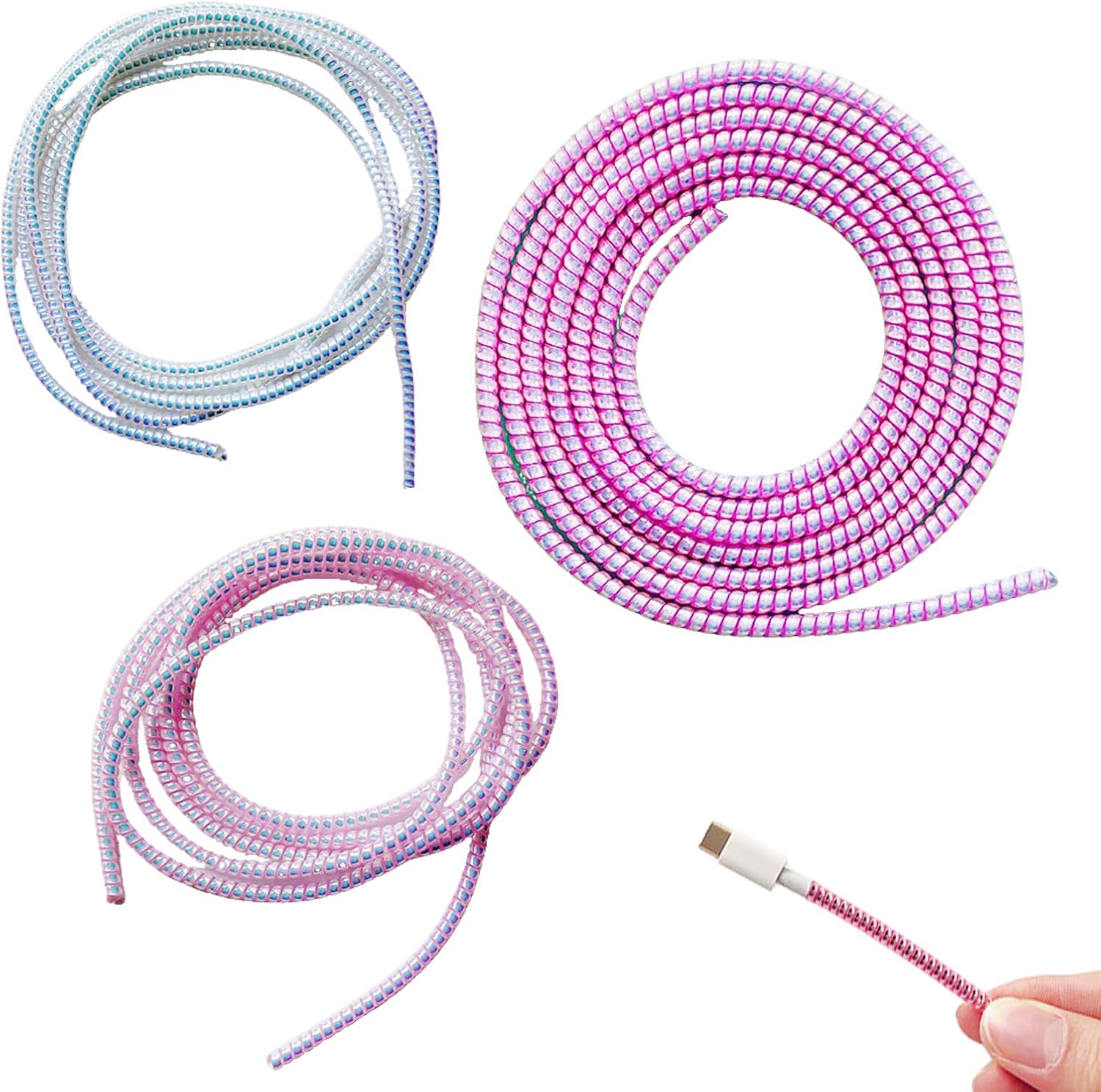 3Pcs Multicolored Cable Protector,1.55M Spiral Data Cable Protective Sleeve,Flexible Cable Wire Protector,Cable Sleeves for Phone Charge Cable, USB Data Cable Accessories