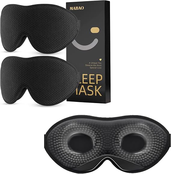 2Pc Sleep Mask for Side Sleeper & 1Pc Weighted Eye Mask, Eye Mask for Sleeping Women Men, 3D Contoured Cup No Eye Pressure 100% Light Blocking Sleeping Mask with Adjustable Strap Night Blindfold