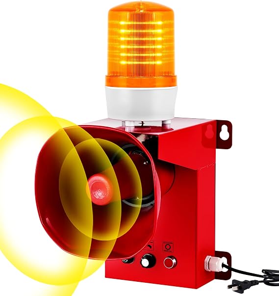 130dB Industrial Siren Alarm - Adjustable Volume & Tone, IP65 Waterproof Outdoor Alarm with Strobe Light for Warehouse, Office, Port, and Machinery (110, Volts)