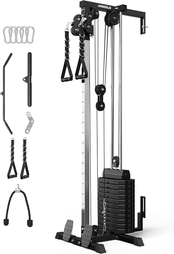 Mikolo Wall Mount Cable Station, Cable Crossover Machine with Dual Pulley System and 19/27 Adjustable Positions for Home Gym Fitness Equipment