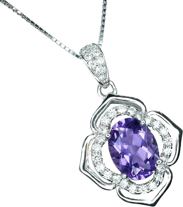Flower of Life Jewelry 1.5 CTOval Cut Gemstone Pendant Healing Energetic Birthstone Necklace -18kgp@925 Sterling Silver Spiritual Diamond Flower 16" ~20" Adjustable Chain