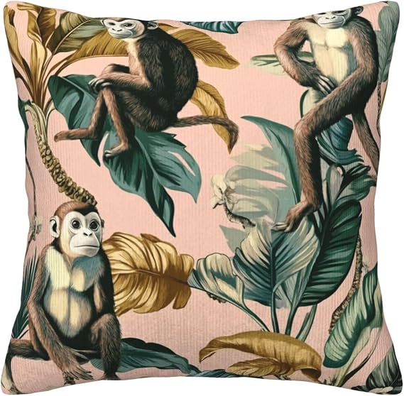 Corduroy Throw Pillow Covers, Monkey Leaves (002) Pillow Covers, Soft Square Pillow Cases for Couch Cushion Living Room 18x18 inch