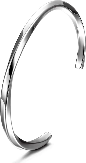 Stainless Steel Cuff Bracelets for Men, Men Silver Metal Simple Bangle Bracelet, 8.5 inches Inner Circ., Twisted Bracelet for Adult, Viking Jewelry Gift