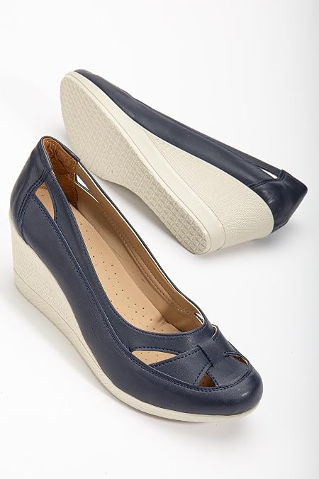 Filling Sole Orthopedic Navy Blue Women's Filling Heel Shoes