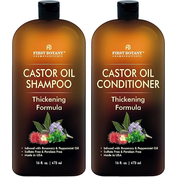 Anti Hair Loss Castor Oil Shampoo Conditioner For Men & Women Sulfate Free