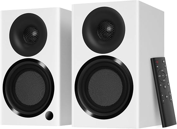 BS4 Powered Bluetooth Bookshelf Speakers, Set of 2, White